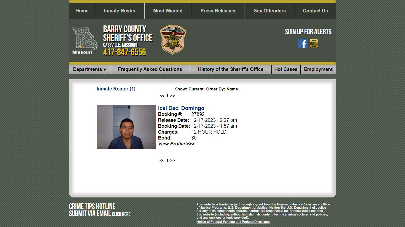 Released Inmates Booking Date Descending - Barry County Sheriff